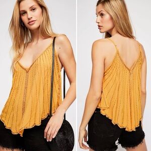 🔥 NEW FREE PEOPLE FLY EMBELLISHED BEADED CAMI GOLD SMALL * RARE FIND * STUNNING